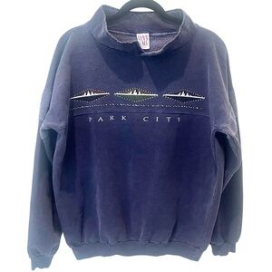 2/$30 Long Sleeve Blue Sweatshirt PARK CITY Graphic Funnel Neck Women’s Size S/M
